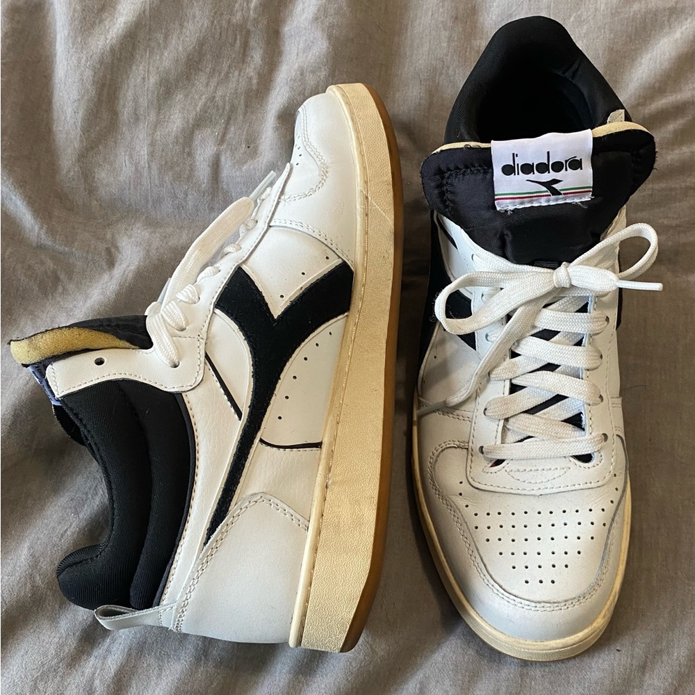Diadora White and Black High-Top Sneakers